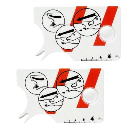 AEIOPRS Pack of 2 tick cards with magnifying glass, quick and gentle removal of ticks in pets and humans
