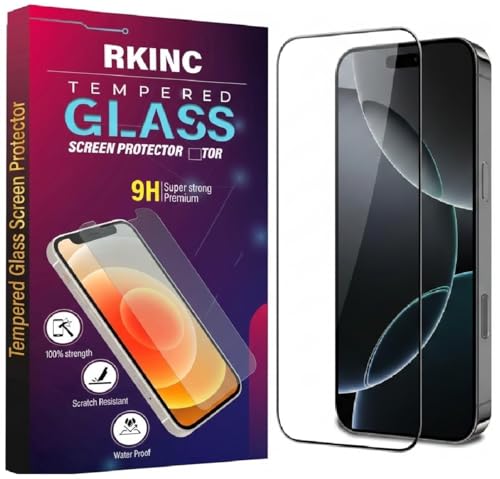 Image of RKINC Tempered Glass for iPhone 16 Pro Max (6.9 Inch) Military Grade Gorilla Screen Guard Protector | With Installation Kit | Edge to Edge Coverage | Black