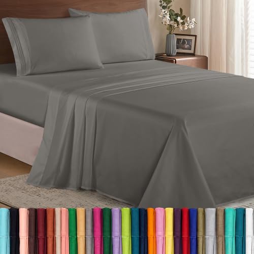 Image of Elegant Comfort Luxury Soft 1500 Premier 4-Piece Premium Hotel Quality Wrinkle Resistant Coziest Bedding Set, All Around Elastic Fitted Sheet, Deep Pocket up to 16inch, King, Gray
