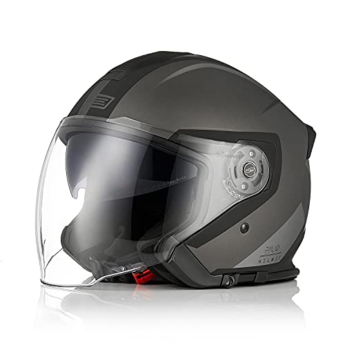ORIGINE Casco Jet Moto 3/4 Aperto con Doppia Visiera Adatto per Scooter Omologato ECE (TECHY BLACK...
