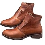  Damen Stiefeletten Vintage Pu Leder Gladiator Chunky Low Heels Herbst Winter Runde Zehen Slip-On Rome Booties Größe 35-42