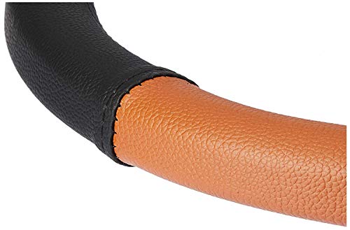 Image of Auto Oprema Car Dual Tone Steering Wheel Cover - Leather, Breathable, Anti Slip (Black-Tan) Customise Fitting for e-Verito