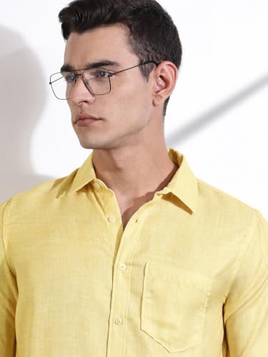Image of Thomas Scott Men's | Printed | Textured Fabric | Full Sleeve | Regular Fit | Linen Blend | Single Pocket | Spread Collar | Casual Shirt