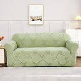 OKJK Fundas de Sofa Ajustables de Jacquard de Dibujos Animados de 1/2/3/4 plazas,Fundas de Sofa Anti Gatos de Sala de Estar,Adecuado para la mayoría de los sofás (Matcha Green,1 Seater 90-140cm)
