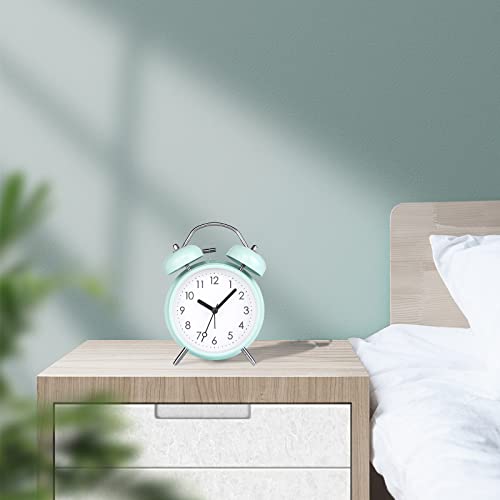 Pilife Analog Alarm Clock, 4 Inch Super Silent Non-Ticking Twin Bell Alarm Clock With Backlight,No Snooze,Battery Operated,Loud Bell For Heavy Sleepers,Home Decor,Green #TOP5