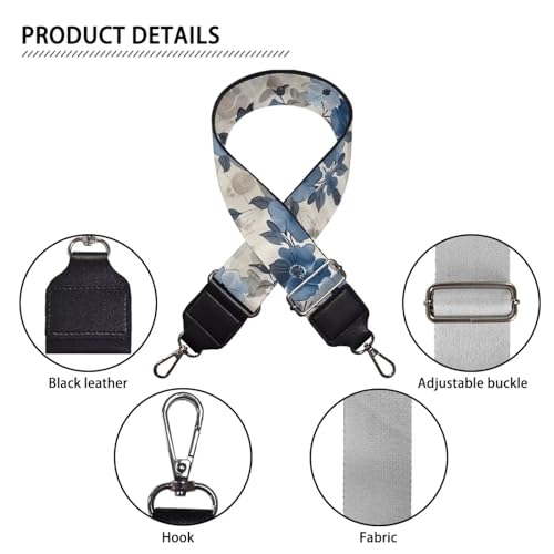 Image of Guitar Bag Strap, Blue Flower Pattern, 30-50.3 Inches, Polyester, Adjustable, Comfortable, Wide Range of Uses