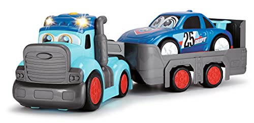 Dickie Toys Happy Truck, LKW, Autoanhänger abnehmbar, Fahrzeug-Transporter, inkl. Auto,60 cm, inkl. Batterien