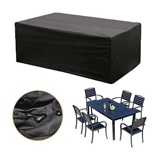 JOYFULDEAL Large Patio Set Cover, Waterproof Breathable Outdoor Garden Furniture Cover/Table Cover for Rectangular Patio Sets Size 200 cm x 160 cm x 94 cm / 6.56 ft x 5.25 ft x 3.08 ft - Black