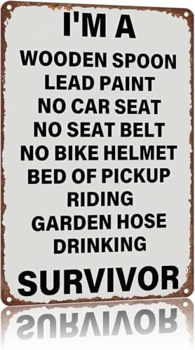 I'm A Wooden Spoon Lead Paint Survivor Vintage Metal Tin Sign Wall Decor Classic Retro waterproof Aluminum Funny printing Easy To Install Wide Application rust proof fade resistant 8x12 Inch