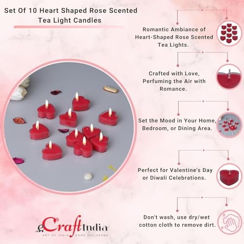 Image of eCraftIndia Set of 100 Romantic Heart Shaped Rose Scented Tea Light Candles for Anniversary, Valentines Day, Wedding, Birthday Decorations