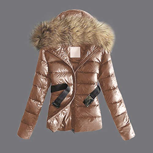 Abrigos de invierno para mujer con capucha de pelo y cinturón marrón M 3