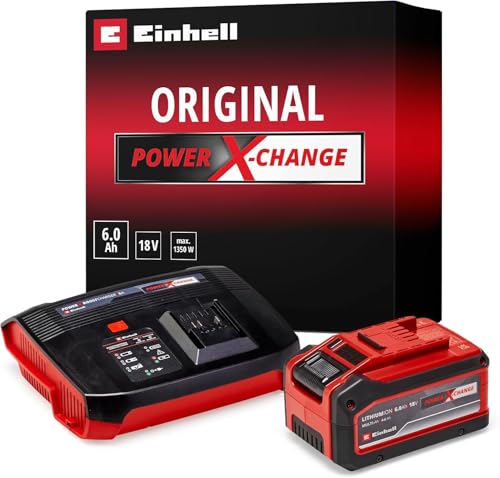 Original Einhell Kit de Principiantes de batería 4-6 Ah y Bootscharger Power X-Change (Iones de Li, 18 V, 60 min Tiempo de Carga, Adecuado para Todos los Equipos Power X-Change)
