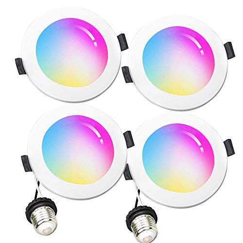 Smart Downlight 6 inch, WiFi LED Recessed Drywall Lighting, 15W Ceiling Down Lighting Voice Control via Alexa Google Assistant Siri, RGBCW Multicolor Color Changing Light Bulb (4 Packs)