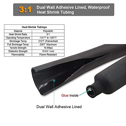 Tkdmr 10Pcs 1/0 Awg-3/8" Battery Lugs,Heavy Duty Wire Lugs,Ring Terminal ,0 Guage Terminals,Battery Cable Ends/Terminal Connectors With 10Pcs 3:1 Heat Shrink Tubing #TOP5
