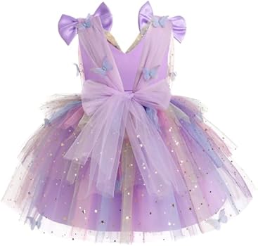 IMEKIS Feestjurk voor babymeisjes, vlinder, mouwloos, V-hals, prinses, pailletten, ruches, tutu, feestjurk, kinderen, bruiloft, feestelijke baljurk, lila, 2-3 Jaar