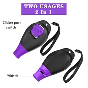 2-in-1 Dog Whistle Dog Training Clicker for Dogs Cats Birds Puppy Training (Black Purple)