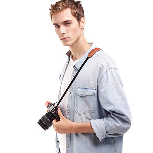 Canpis Cp005 Leather Camera Neck Shoulder Strap With Movable Pad Compatible With Sony Leica Canon Fujifilm Olympus Panasonic Camera (Color: Black & Brown, Length 108Cm) #TOP4