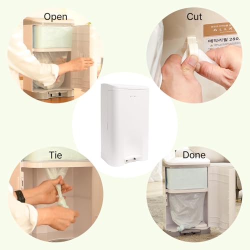 Image of ALLKEI 29L Diaper Pail White Includes 2 Magic Refill Bags, Disposal System, Odor Control Trash Can for Baby, Adult Diaper, and Pet Waste, Made of Durable ABS. (White)