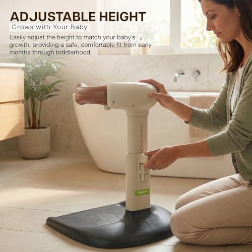 Image of BAYBEE Babyflo Shower Bath Stand for Baby for 0 - 3 Years for Kids | Baby Standing Bath Stand with Adjustable Height & Width | Foldable Kids Bathstand with Shower Holder & Anti-Slip Base (Brown)