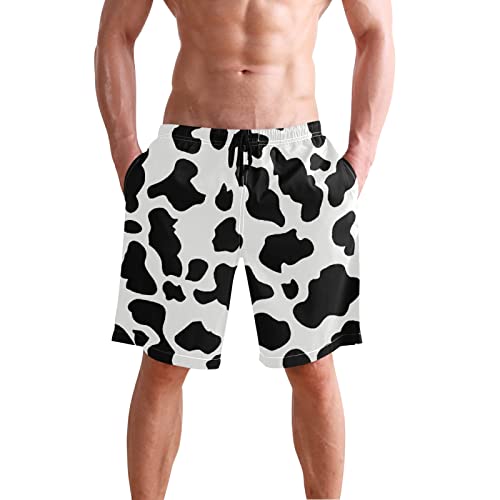 Men's Cow Print Shorts Drawstring Swim Trunks with Pockets and Mesh Lining3
