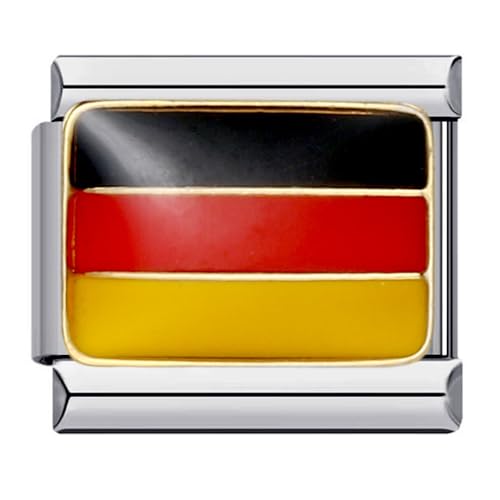 Image of Mon & Sons Germany German Country Flag Charm Silver Italian Link Stainless Steel Bracelet Charm Compatible With 9mm Bracelet