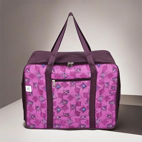 Image of Kuber Industries Storage Bag | Clothes Storage Attachi Bag | Underbed Storage Bag | Zipper Storage Bag | Wardrobe Organizer with Handle | Travel Attachi Bag | Flower Check | S | L | Pack of 2 | Purple