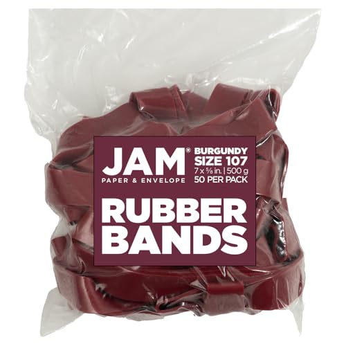 Élastiques bordeaux taille 107 JAM PAPER en caoutchouc durable pour bureau (Lot de 50)