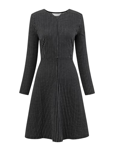 Hobemty Women's Striped Dresses A-Line Funeral Long Sleeve Dress Medium  Black at Amazon Women's Clothing store