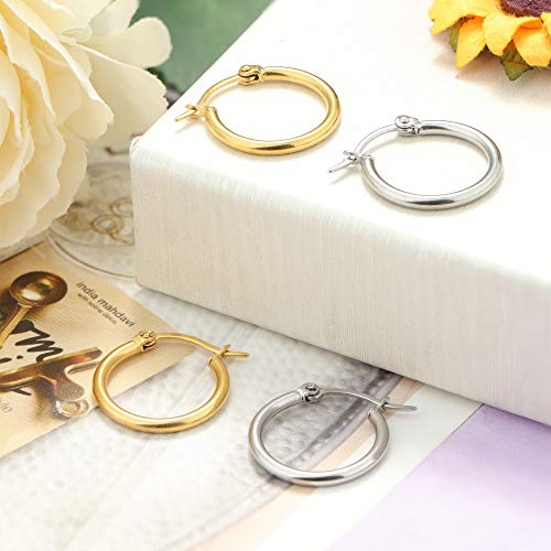 Besteel 5-10 Pairs Stainless Steel Small Hoop Earrings Clasp Gold Plated Hoop Rounded Earrings Set For Women Men Nickel Free #TOP4