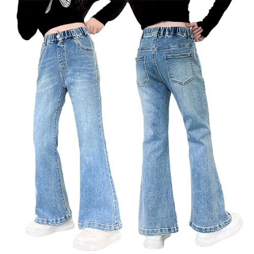 Tween Girls High Waist Flare Leg Jeans Bootcut Fit Slim Bell-Bottomed Denim Pants with Elastic Waistband