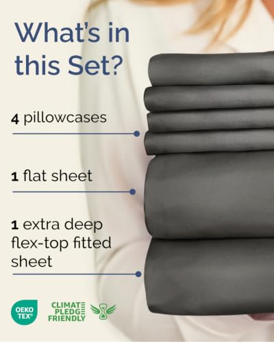 Image of Flex Top Split Head King 6 Piece Sheet Set - Soft & Cooling - Charcoal