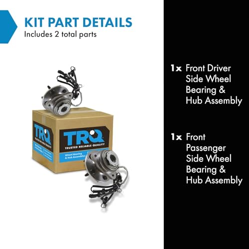 Image of TRQ Front Wheel Bearing and Hub Assembly Set 2 Piece Compatible with 98-99 Ford Ranger Driver and Passenger Side 4WD 4 Wheel ABS 2000 Ranger Driver Passenger Side 4 ABS Pulse Vacuum Hubs