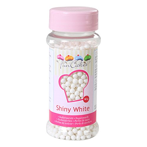 FunCakes Perlas de Azúcar de 7mm Blanco Brillante: Sprinkles para Tartas, Gran Sabor, Perfecto para Decorar Tartas, Cientos y Miles de Sprinkles. 80 g