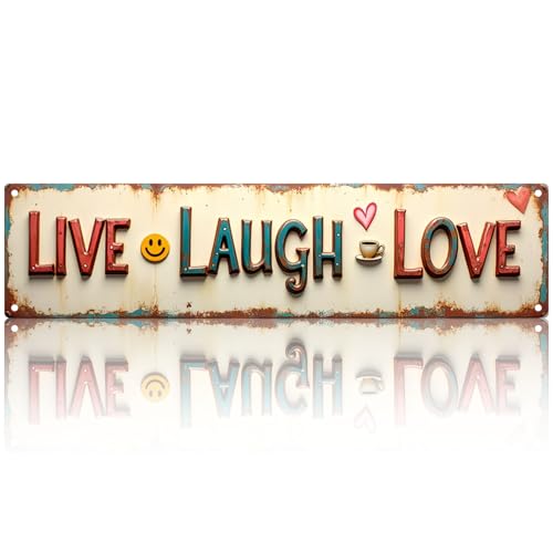 Gemozaic Live Laugh Love Quotes Metal Signs Inspirational Gift for Men & Women Motivational Wall Decor Metal Wall Art for Bedroom Living Room Office Workout Indoor or Outdoor Use (4 x 16 Inch)