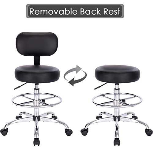 Superjare Drafting Chair With Back, Adjustable Foot Rest Rolling Stool, Multi-Purpose Office Desk Chair, Thick Seat Cushion For Home Bar Kitchen Shop - Black #TOP5