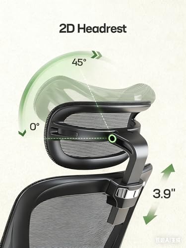 Marsail Ergonomic Office Chair with Adjustable Lumbar Support & 2D Headrest, Breathable Mesh Desk Chair with Adjustable Arms, Swivel Rolling Task Chair for Home Office, Black - Image 6