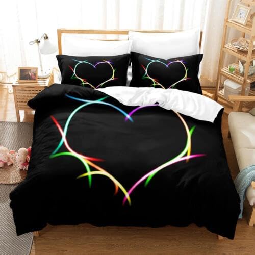 Housse de couette 140x200 cm Amour Noir pour créer un cocon romantique 3D