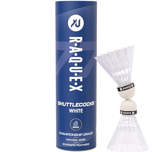 Raquex Volants de Badminton en Plumes de Nylon Tube de 6 Volants en liège Naturel – Trois Options de Vitesse – Volants Blancs ou Jaunes –Volants de...