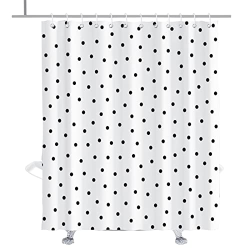 Theblackspot Polka Dot Shower Curtain Black And White Small Circle Bath Curtains Decor Sets Grommet With Hooks 72W X 72H Inches #TOP1