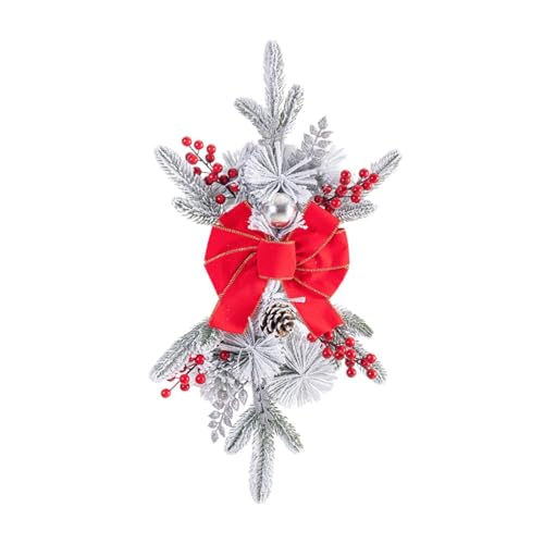 Tachiuwa Christmas Artificial Swags Teardrop Swag Wreath for Front Door Home Decor Stair Swag Wreath for Festival Celebration Kitchen, 45 cm Red Bowknot