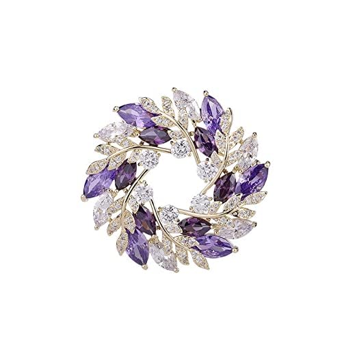 Image of 14K Gold Leaf Wreath Brooch, Handcrafted Moissanite Corsage Pin Buckle - Elegant Blazer Accessory, Perfect Birthday or Special Occasion Gift for Her