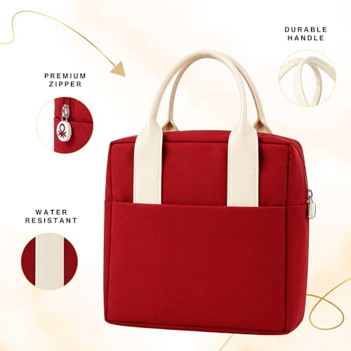 Image of United Colors of Benetton Lunch Bag Insulated Tiffin with Bottle Holder | Insulated design keeps food fresh, bottle holder, multiple pockets for storage, durable handles for easy carry
