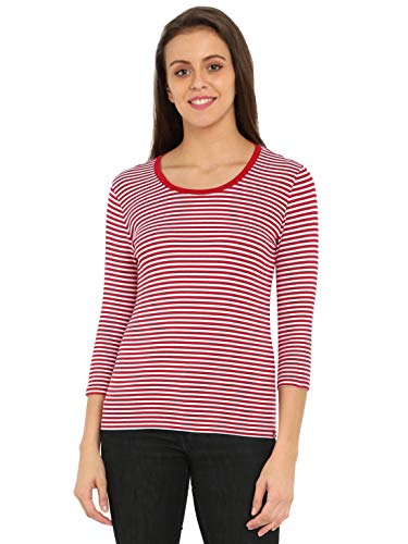 Image of Jockey 1360 Women's Super Combed Cotton Elastane Stretch Slim Fit Striped Round Neck Three Quarter Sleeve T-Shirt