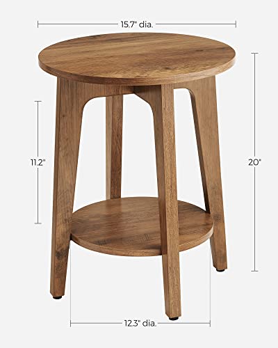 Vasagle Round End Table With Lower Shelf, Nightstand For Small Spaces, Modern Farmhouse Style, 15.8”Dia. X 19.7”H (40 X 50 Cm), Rustic Walnut #TOP2