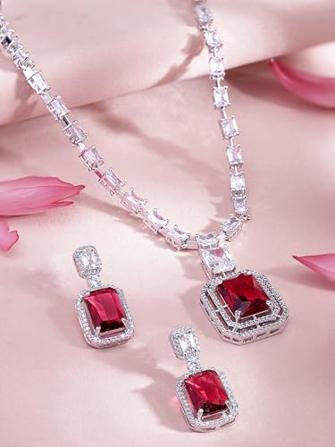 Image of Rubans Necklace Set American Diamond Zirconia Jewellery Gift for Women & Girls