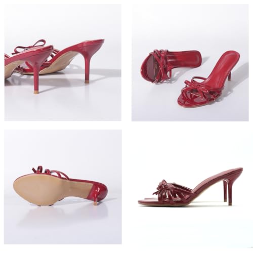 Women's PU Bowknot Stiletto Sandals Fashion Round Open Toe Non-slip Backless Slip-On High Heel Mule Sandals for Party, Evening, Wedding4