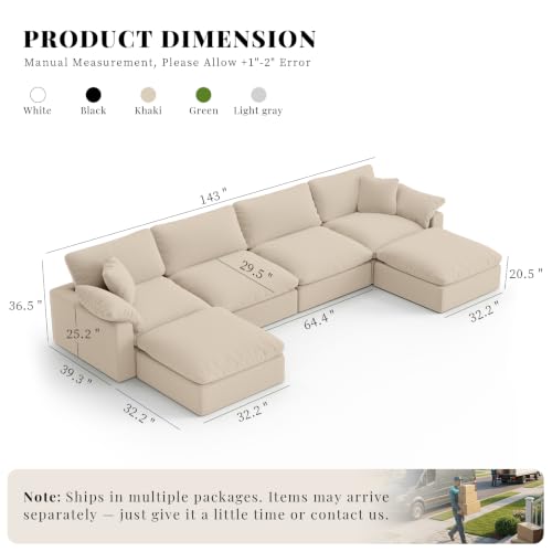 Image of Modern Modular Sectional Sofa U-Shaped 6-Seat with Ottoman,Khaki-Extra Comfty Deep Seat Couch for Living Room,Apartment,Office & Small Spaces