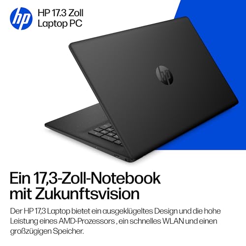 HP Laptop mit 17,3 FHD Display, AMD Ryzen 7 7730U, 16 GB DDR4 RAM, 512 GB SSD, AMD Radeon-Grafik, Windows 11, QWERTZ, Schwarz inkl. 25 GB Dropbox-Speicher für 12 Monate