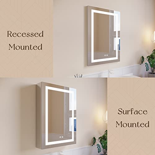 Ligmirr 26×20 Inch Bathroom Medicine Cabinet With Lights, Led Medicine Cabinet With Mirror, Recessed Or Surface Lighted Medicine Cabinet With Defogger, Left Door, Grey #TOP5