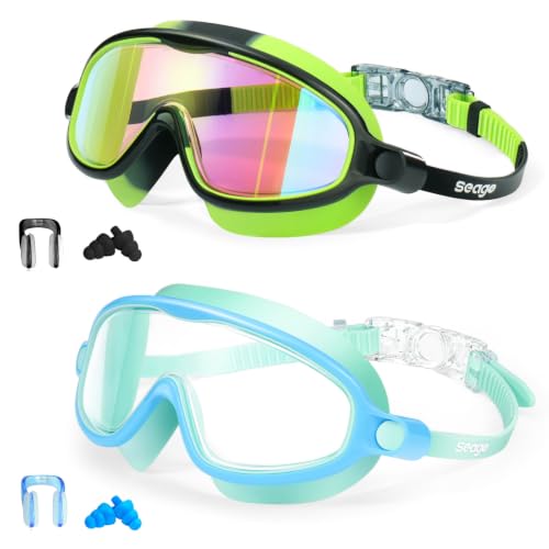 Seago 2 Pack Swim Goggles for Kids 3-14 Anti-Fog & UV Wide View Boys Girls - image 1